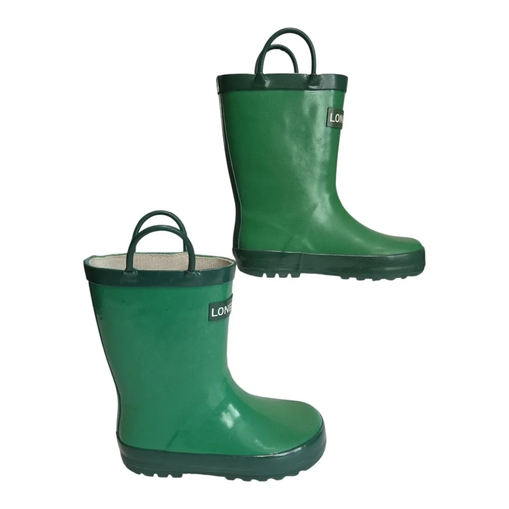 Lone Cone Kids Green Rubber Rain Boots Waterproof Pull On Handles Size 12 US